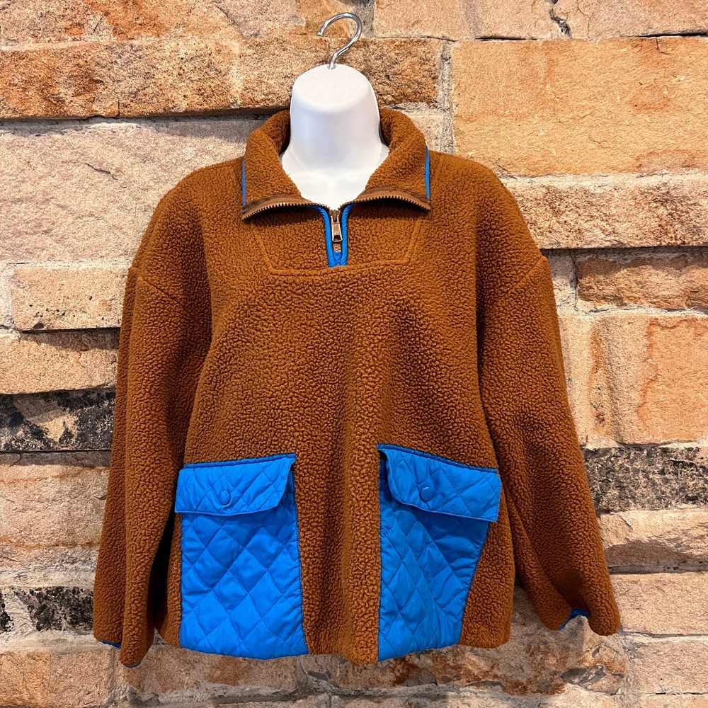 Madewell (Re)sourced Fleece Quilted-Pocket Popover Jacket Teddy Bear Sz Small